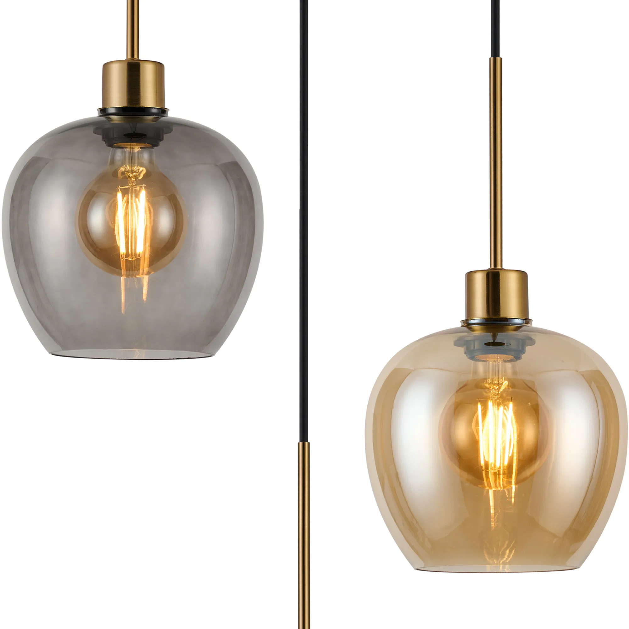 Lori 40cm Round Pendant, 3 Light Adjustable E27, Antique Gold/Amber/Clear/Smoke Wine Shades DK1184  Deco Lori Antique Gold